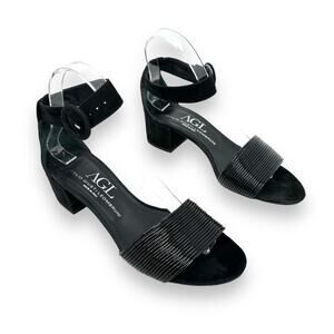 AGL black patent suede leather block heel ankle strap sandals 37